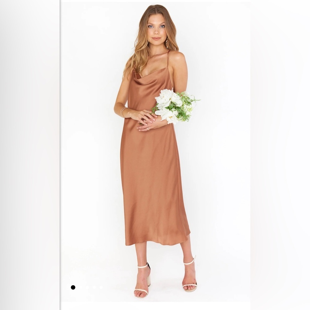 NWT Show Me Your Mumu Cooper Verona Cowl Dress Copper Luxe Satin Small